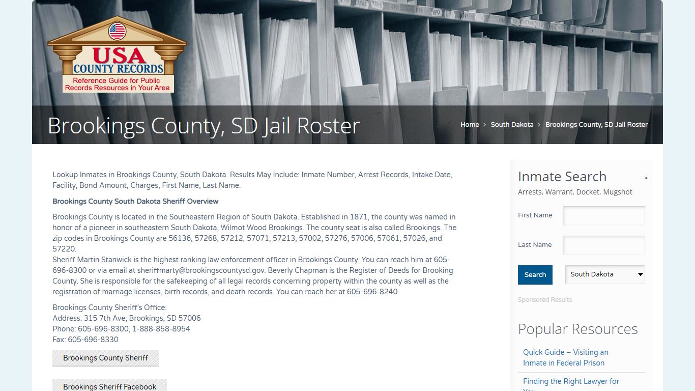 Brookings County, SD Jail Roster | Name Search - USA County Records